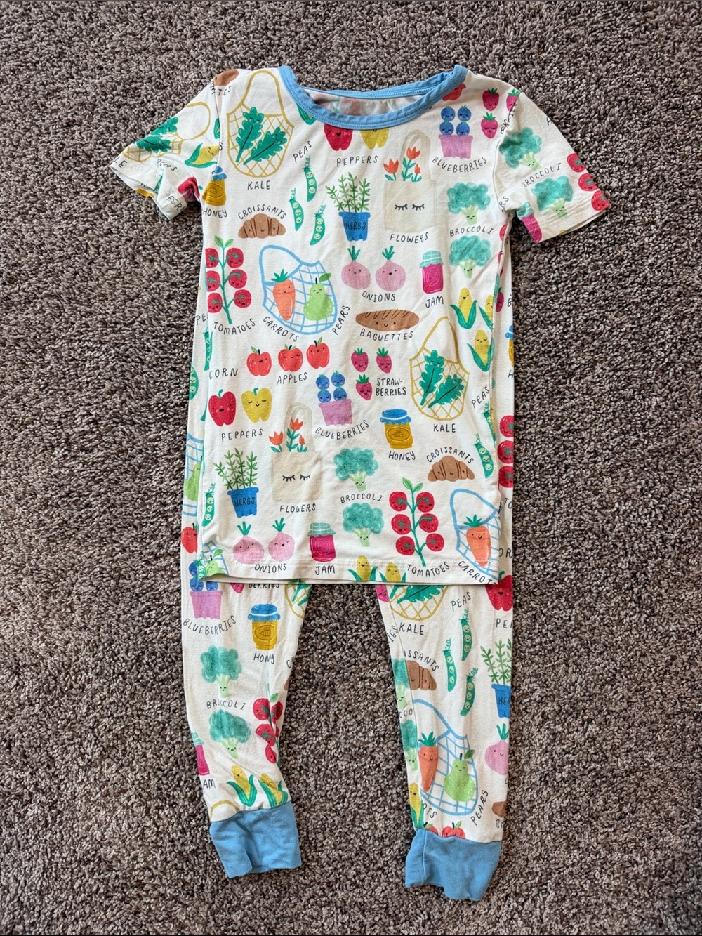Little Sleepies Cream Garden Print Pajama Set with Blue Trim